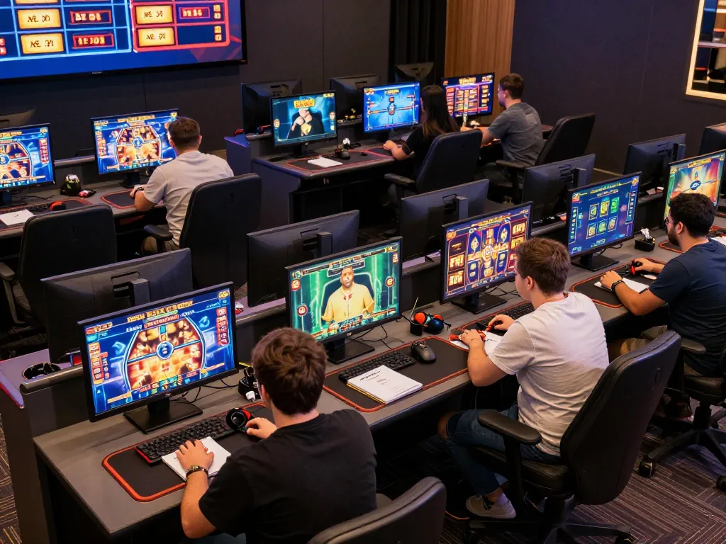 Players enjoying SC88 online casino games in an immersive gaming setup with multiple screens