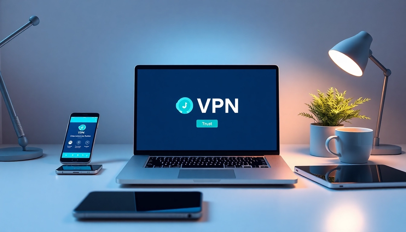 在现代工作区的笔记本电脑上显示的快连VPN界面。