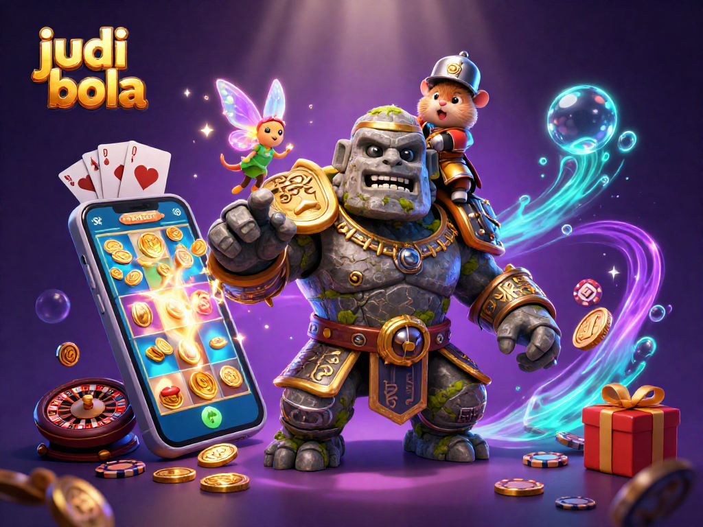 Experience judi bola excitement in this vibrant, dynamic 3D casino scene with magical characters.