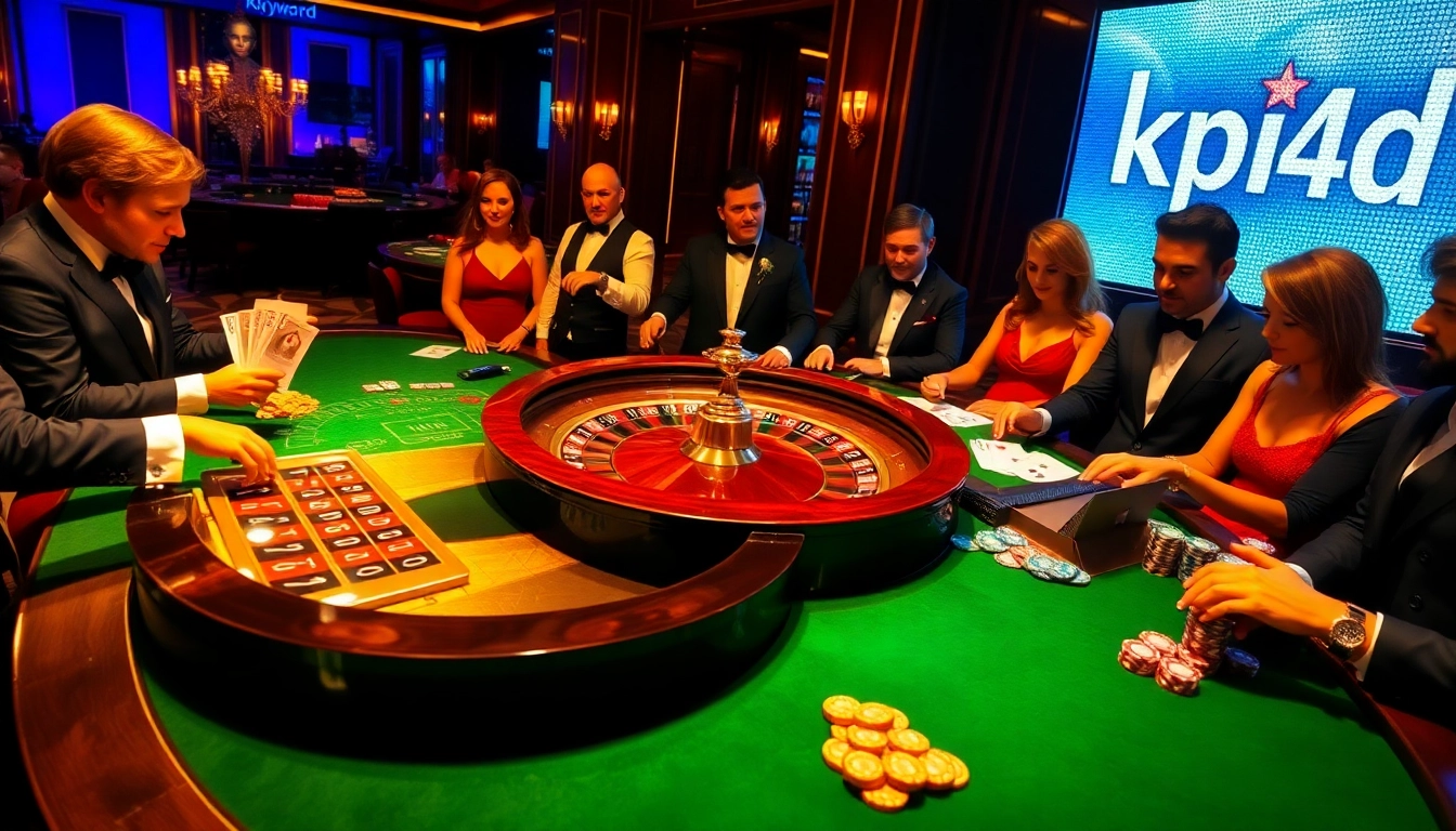 Gamble strategically at the luxury roulette table featuring iconic kpi4d branding and vibrant casino elements.