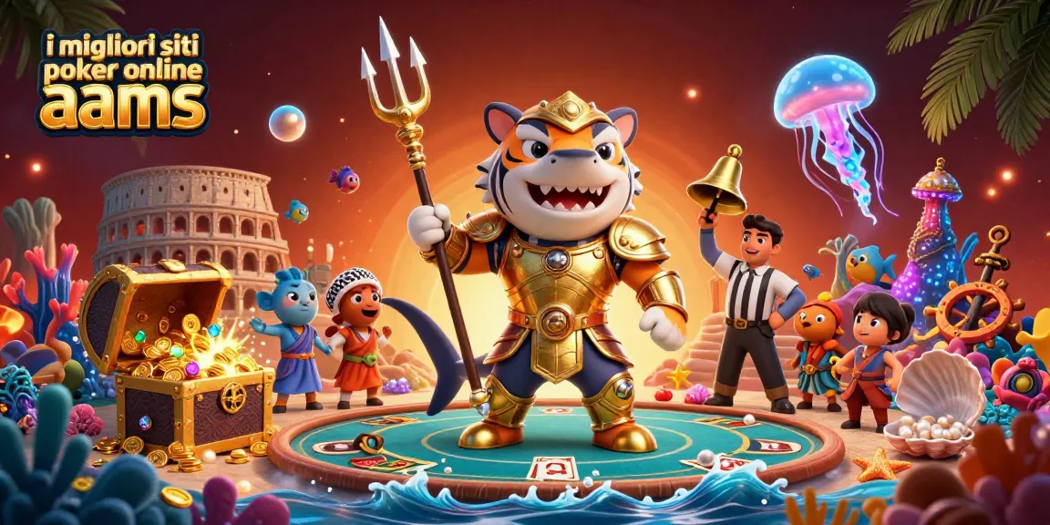 Scopri i migliori siti poker online AAMS attraverso un'illustrazione 3D vibrante che incorpora caratteri e elementi del gioco.