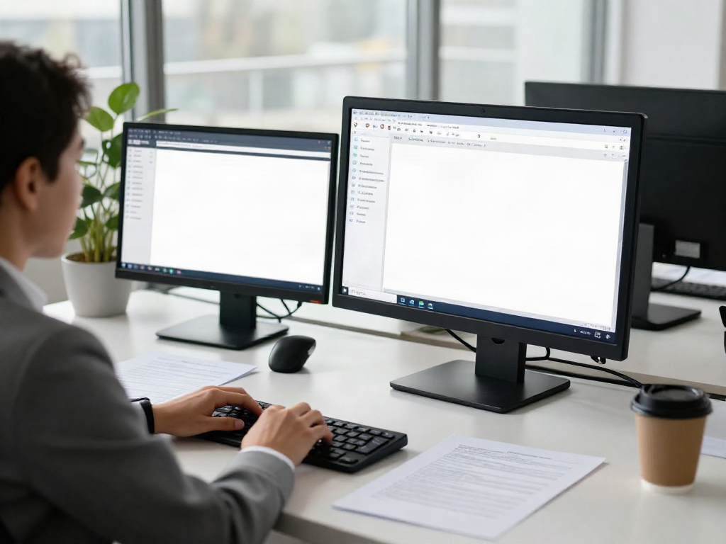 Professional tax software in use at a modern office workspace.