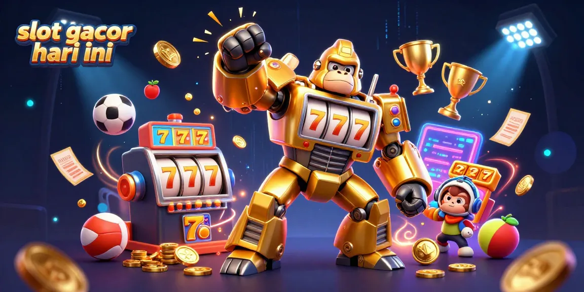 Mengguncang slot gacor hari ini dengan elemen permainan slot yang berputar dan karakter robot gorila.
