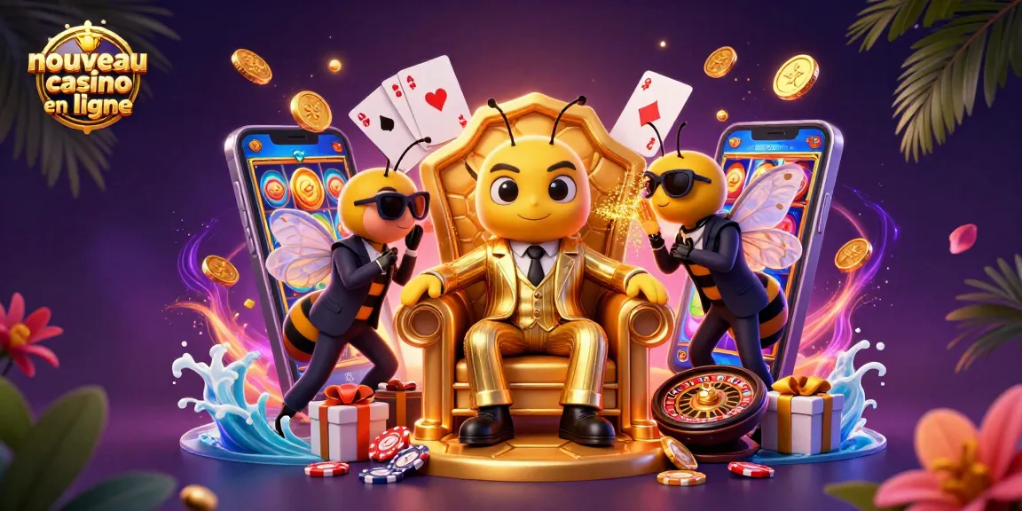 Visualisez le nouveau casino en ligne avec des personnages intrigants dans une pièce colorée et animée.