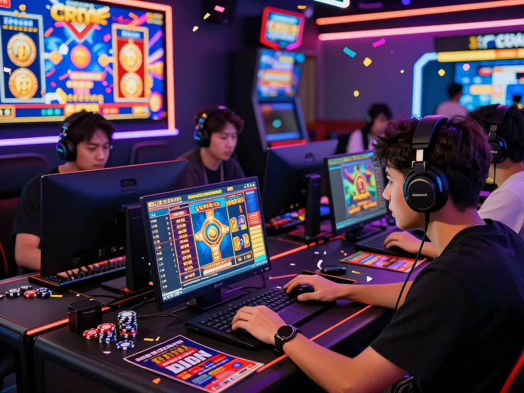 Exciting slot gacor hari ini gaming scene with players engaged in vibrant online casino atmosphere.