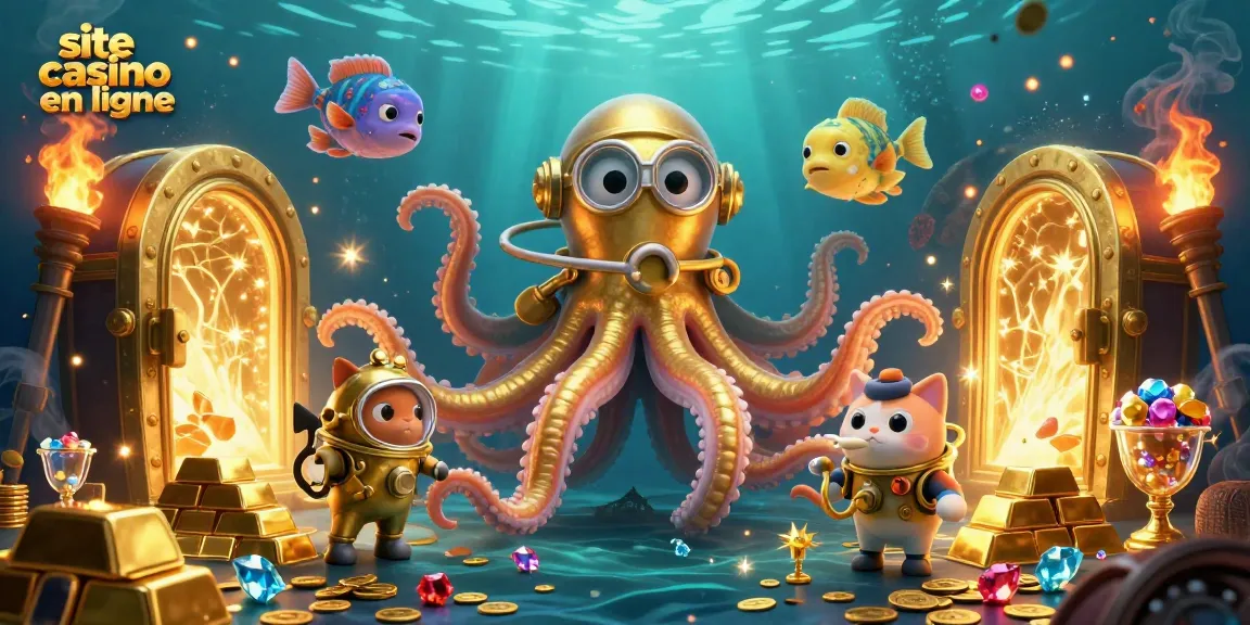 Site casino en ligne : Le kraken et le chat plongent dans un océan de trésors dorés.