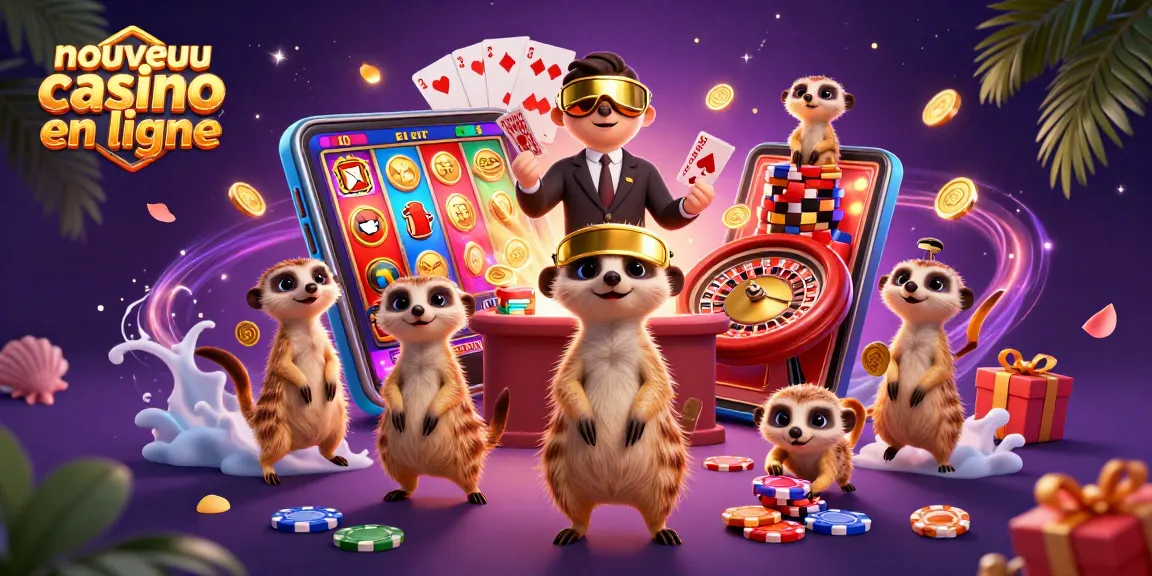 Découvrez le nouveau casino en ligne avec une colonie de suricates animant une scène de jeux vibrante.