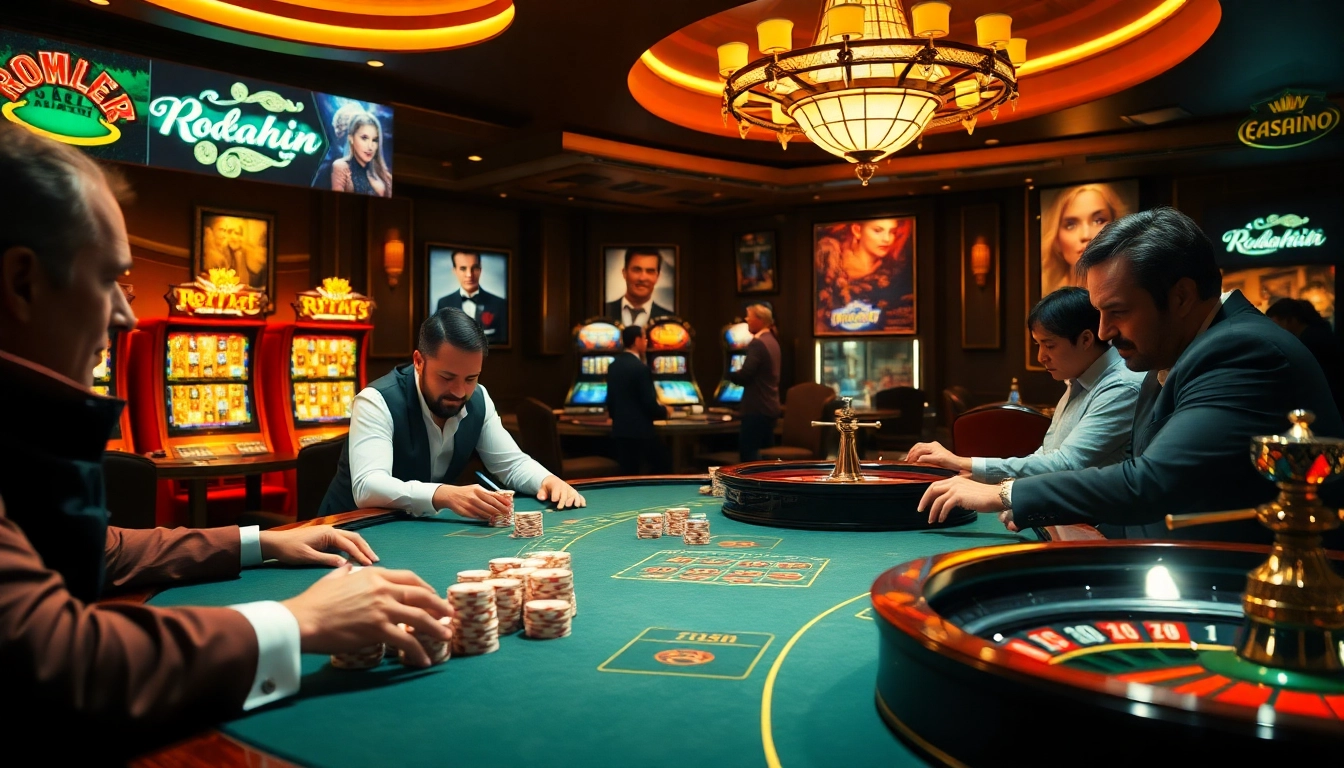 Experience the thrill of rebahin film-themed gambling with luxurious casino gaming tables and vibrant slot machines.