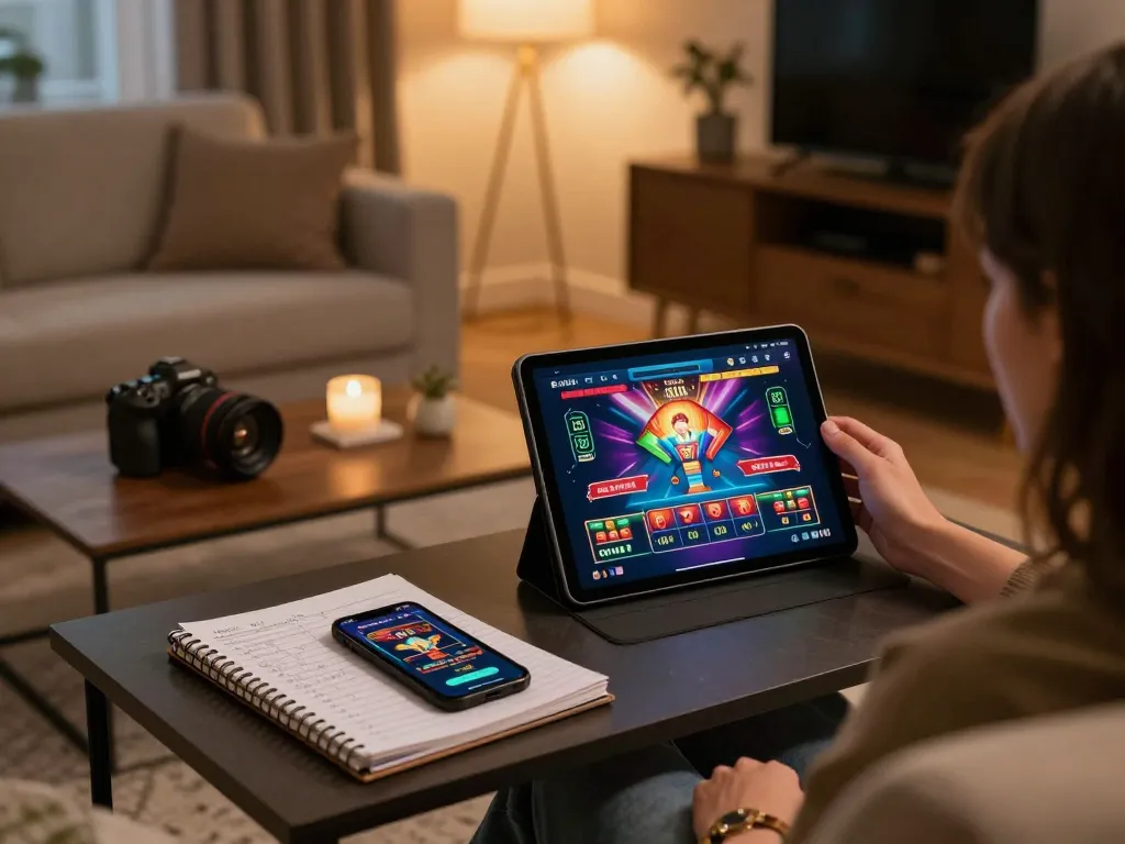 Migliori casino europei online during a cozy at-home gaming session with vibrant casino app interface.