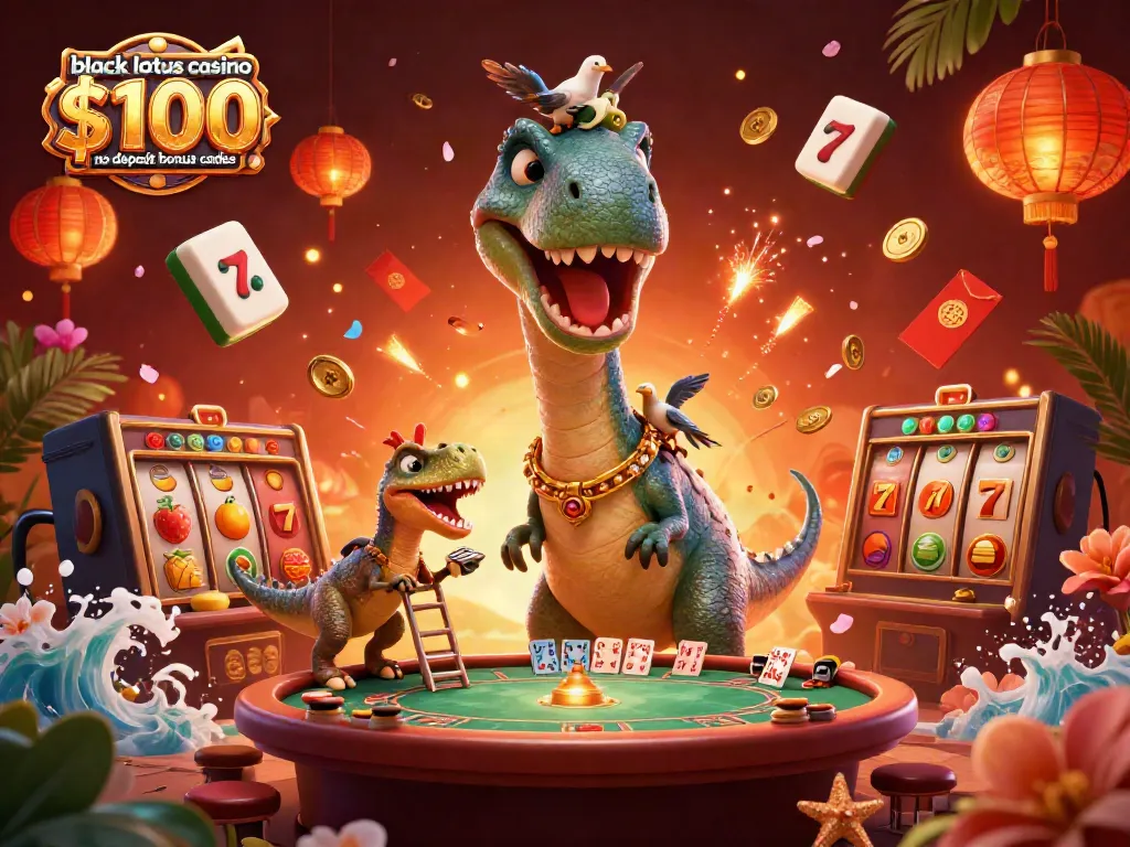 Claim amazing black lotus casino $100 no deposit bonus codes with vibrant casino-themed illustration
