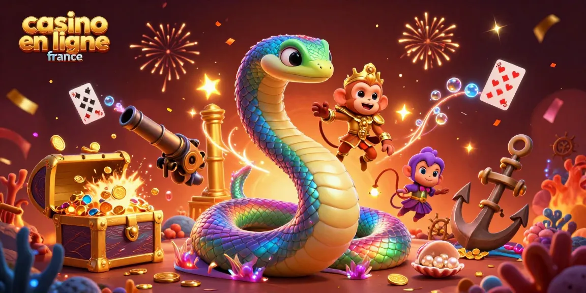 Venez découvrir le casino en ligne France avec une scène dynamique et colorée riche en éléments de jeu.