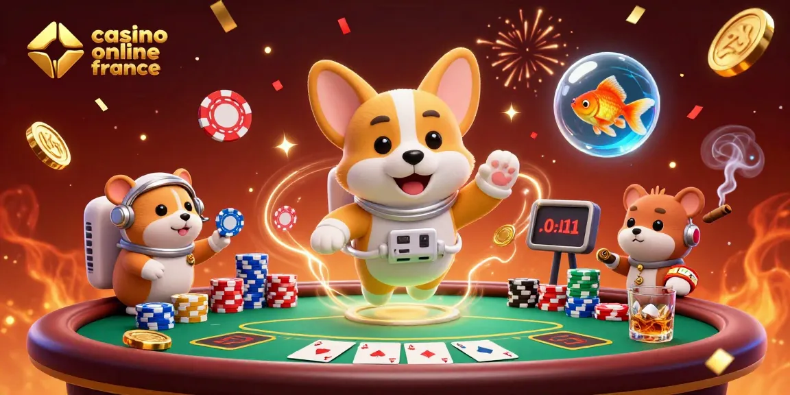 Jouez au casino online france avec un corgi astronaute sur une table de poker flottante pleine d'actions
