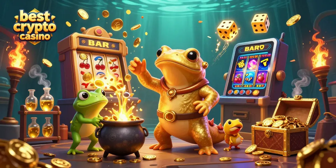 Profitez du meilleur casino crypto en jouant avec des pièces d'or dans une scène ludique et captivante.