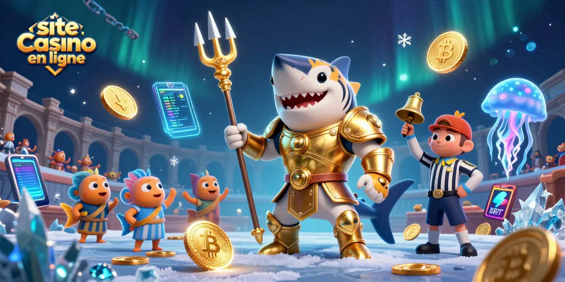 Expérience immersive sur un site casino en ligne avec un requin tigre et des éléments de crypto-monnaie.