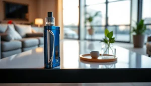 Vaporizer vozol in einem modernen Lounge-Ambiente mit glänzender Oberfläche.
