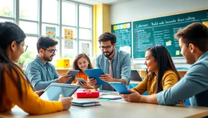 Engaging classroom environment focused on Education with students and a teacher collaborating.