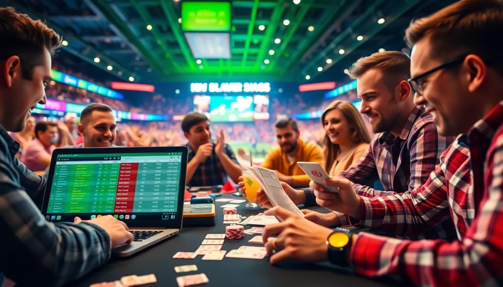 Engaged bettors explore the best sportsbooks in Brazil with vibrant betting scenes and lively atmosphere.