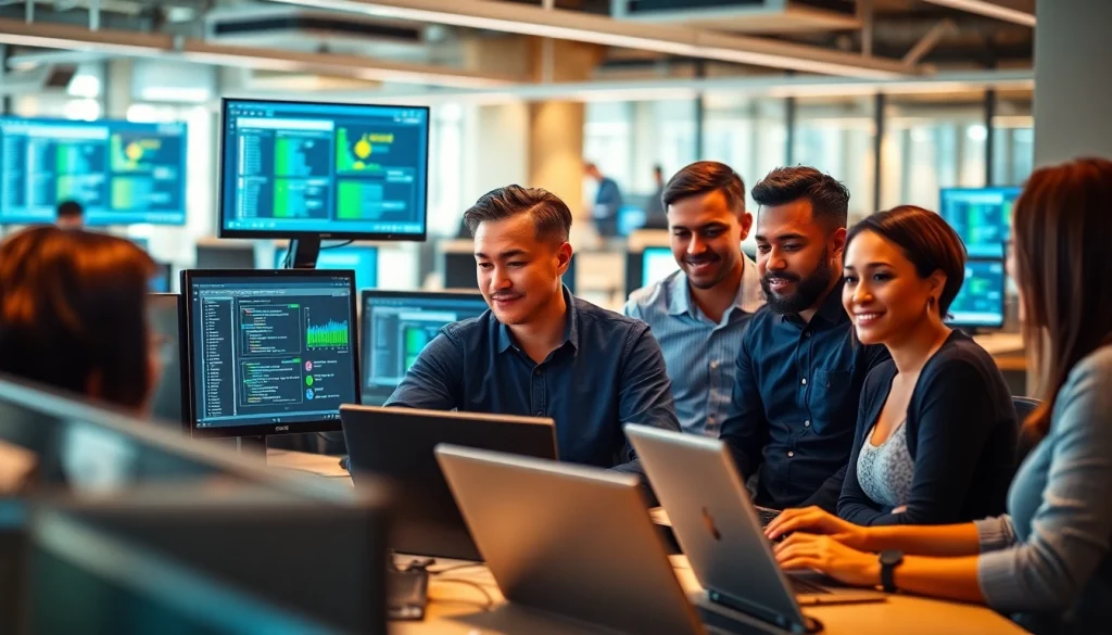 Proxmox Virtualization Experts collaborating in a modern tech office environment.