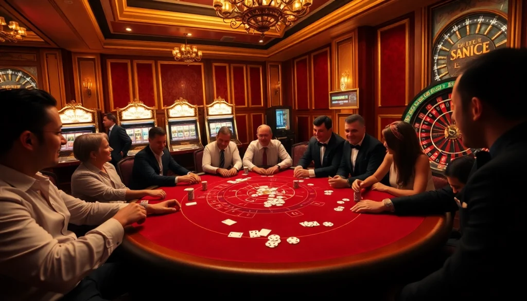 Experience the thrill of go8 at a luxurious poker table in a vibrant casino setting.