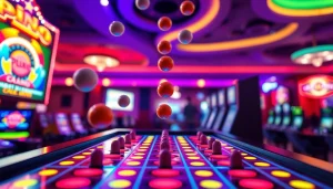 Permainan situs plinko dengan bola yang jatuh dan pegs menyala menambah keseruan.