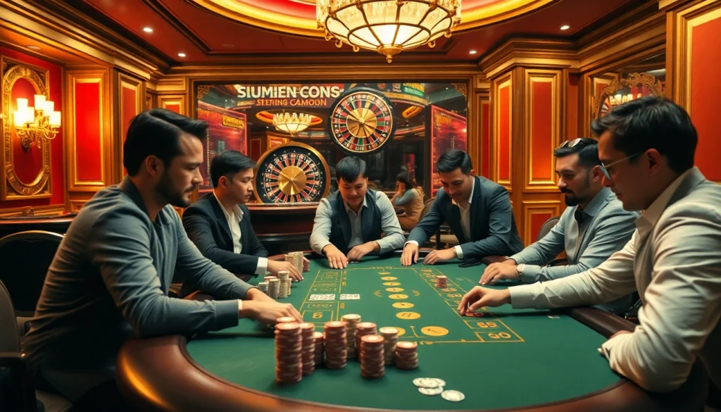 Experience the thrill of gambling at 32win con with players enjoying an exciting poker table showdown.