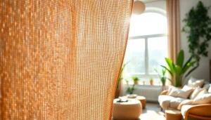 Jute stof presenteert een stijlvolle en duurzame decoratieve stijl in een helder interieur.