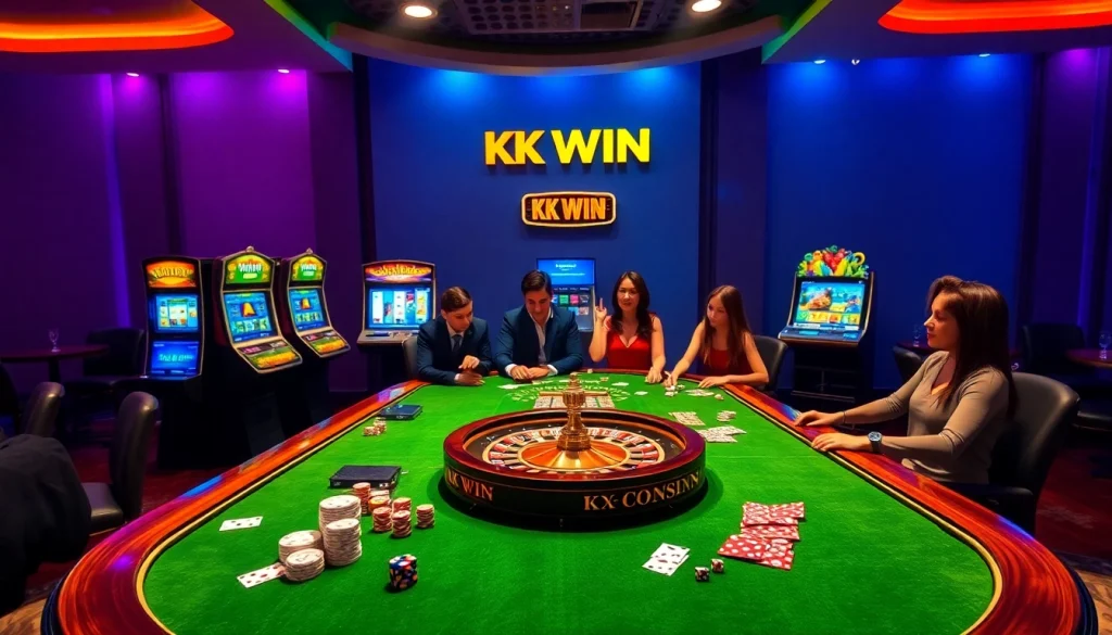 Engaging players at a KK Win casino table, showcasing the thrill of gambling.