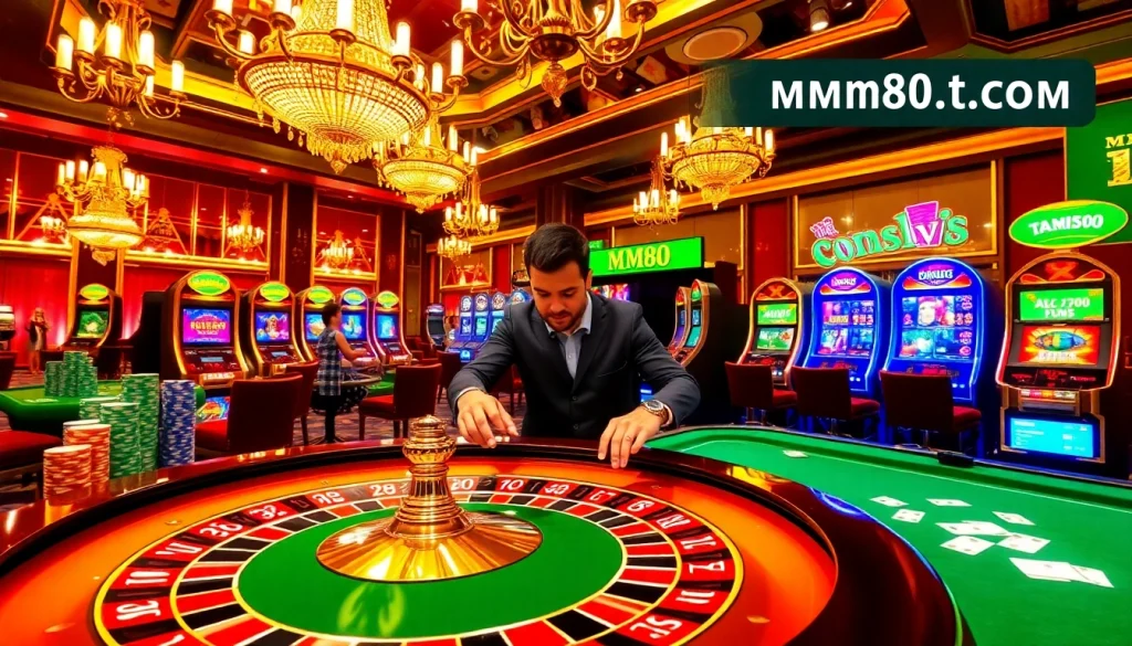 Experience thrilling casino action at https://mm88.team/ with lively roulette, poker chips, and vibrant slot machines.
