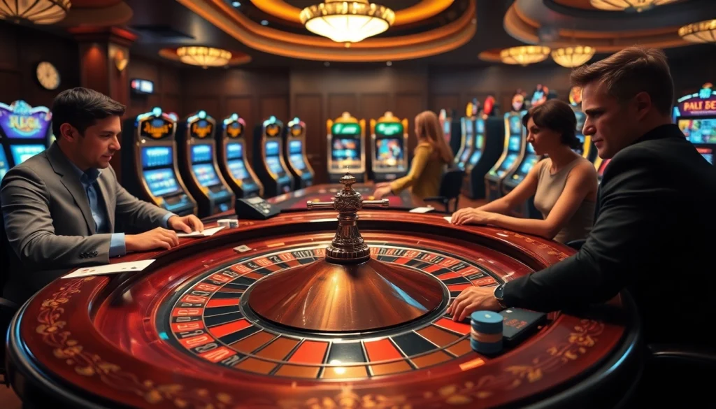 Engaging gamblers at a luxurious table featuring betting chips and online interfaces at https://kjc.pizza/.