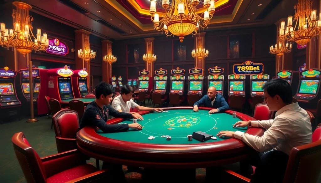 Players enjoying a game at a poker table while featuring the 789bet link mới prominently.