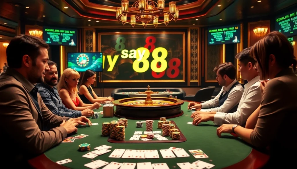 Players enjoying a thrilling game at a casino table while showcasing the excitement of say 88.