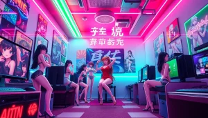 Engaging scene of vibrant hentai game environment with colorful anime characters.