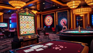 Spin the reels on the slot demo mahjong in a vibrant, luxurious casino setting with poker chips and cards.