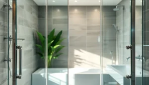 Enhance your bathroom's elegance with modern glass shower doors featuring sleek designs.