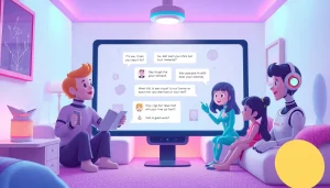 Engaging scene showcasing diverse characters interacting with NSFW character AI in a cozy virtual environment.