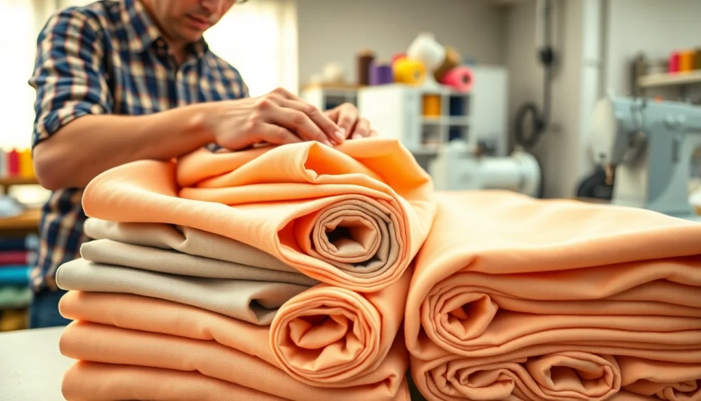 Verken hoogwaardige jersey stoffen in een creatieve werkruimte, prachtig verlicht.