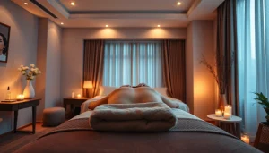 출장마사지 therapy scene with a professional therapist providing a calming massage in a cozy hotel room.