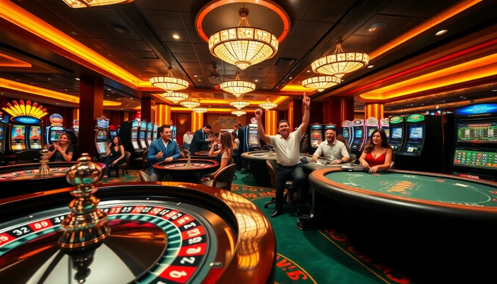 Players engaging in thrilling games at XX88 COM casino with vibrant atmosphere and rich decor.