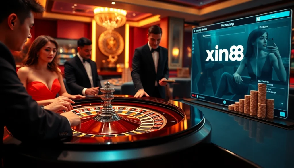 Exciting gambling action at trang chủ xin88 with vibrant roulette table and luxury ambiance.