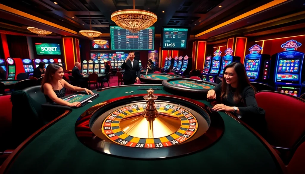 Engaging sbobet betting experience with vibrant tables, chips, and live odds display.