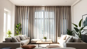 Verduisterende gordijnen creëren een stijlvolle uitstraling in een moderne woonkamer.