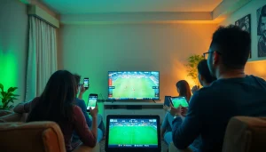 Exciting football streaming experience on joemadfan.com with diverse fans enjoying the game.