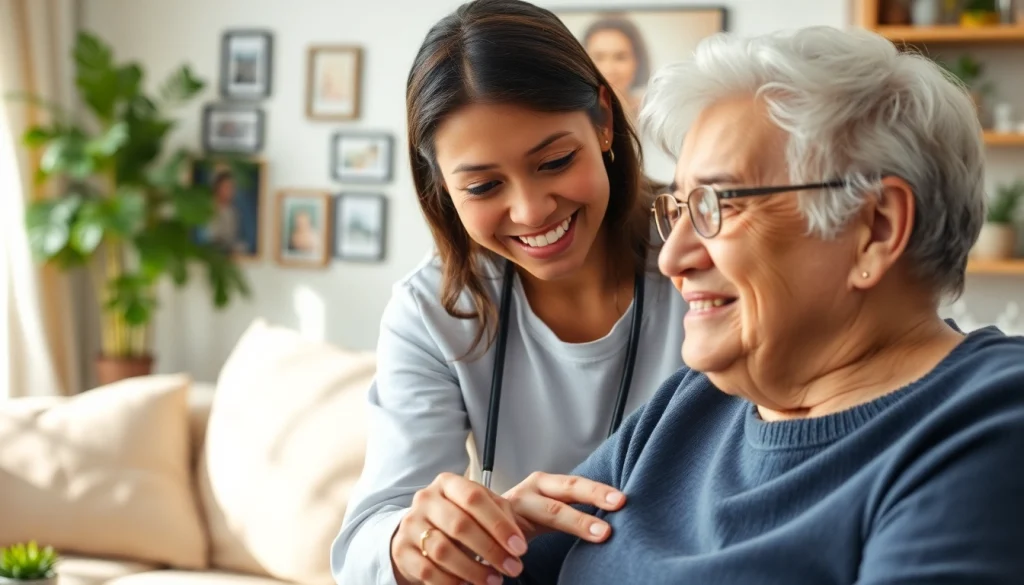 Caregiver providing compassionate austin senior home care in a warm home setting.
