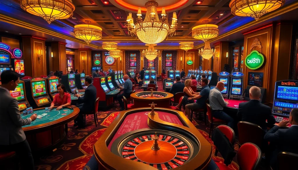 Experience the excitement of bk8th with luxurious casino games and vibrant slot machines in play.