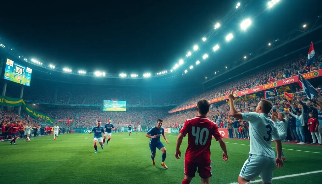 Celebrating fans and players capturing the essence of ผลบอลล่าสุด action in vibrant stadium atmosphere.