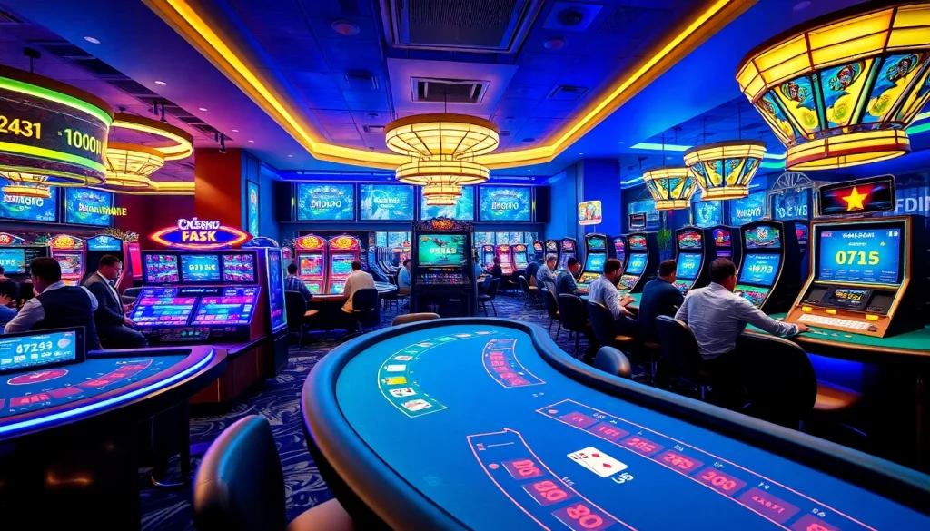 Engaging casino gaming experience at new88go.com featuring players and vibrant game tables.