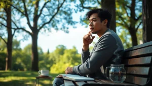 Anxiety symptoms manifest in a person seated calmly in nature, reflecting on their emotions.