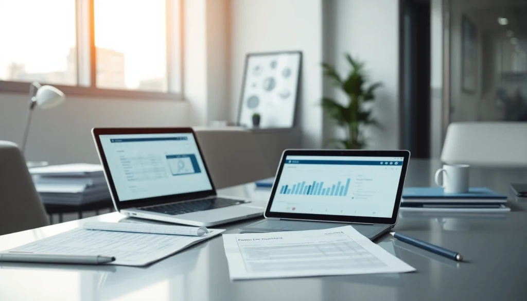 Corporate Tax Return Filing in UAE, modern office setup with financial documents and tax software