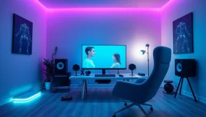 Engaging user in an nsfw ai chat with vibrant AI characters in a modern workspace.